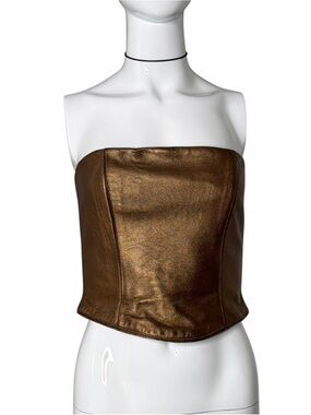 Vintage Gigi Clark Metallic Bronze Strapless Corset Top Gold Copper 2